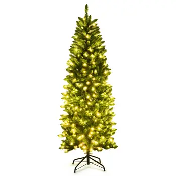 5Ft/6Ft/7Ft Eelnevalt valgustatud Kunstliku Pliiats Jõulupuu Hingedega Kuusk PVC Puu /150/250/350 LED Tuled