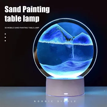 LED Sandscape Lamp USB Raba Tabel Lamp RGB Liivakell Kerged 3D süvamere Sandscape Liikuma Ekraan Teenetemärgi Öö Valguses