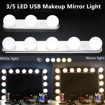 USB Mirror Light 3/5 LED Pirnid Edevus Valguse värvustemperatuur Reguleeritav moodustavad Tuled Touch Lüliti Aku Jõul